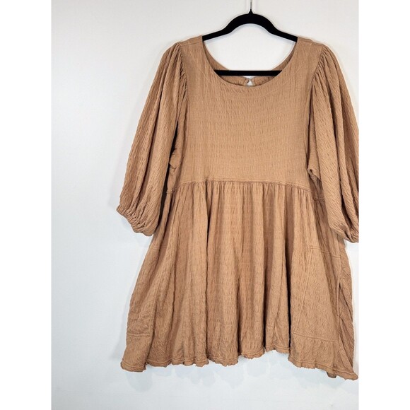 Free People Beach Dress Brown Get Obsessed Babydoll Mini Puff Sleeve A Line XS - Picture 5 of 11